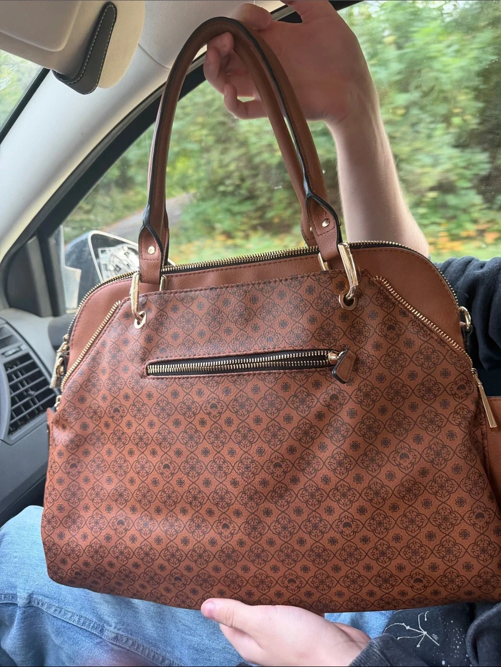 BIG BUDDHA FAUX LEATHER Dome Satchel with Gold Hardware AUTHENTIC